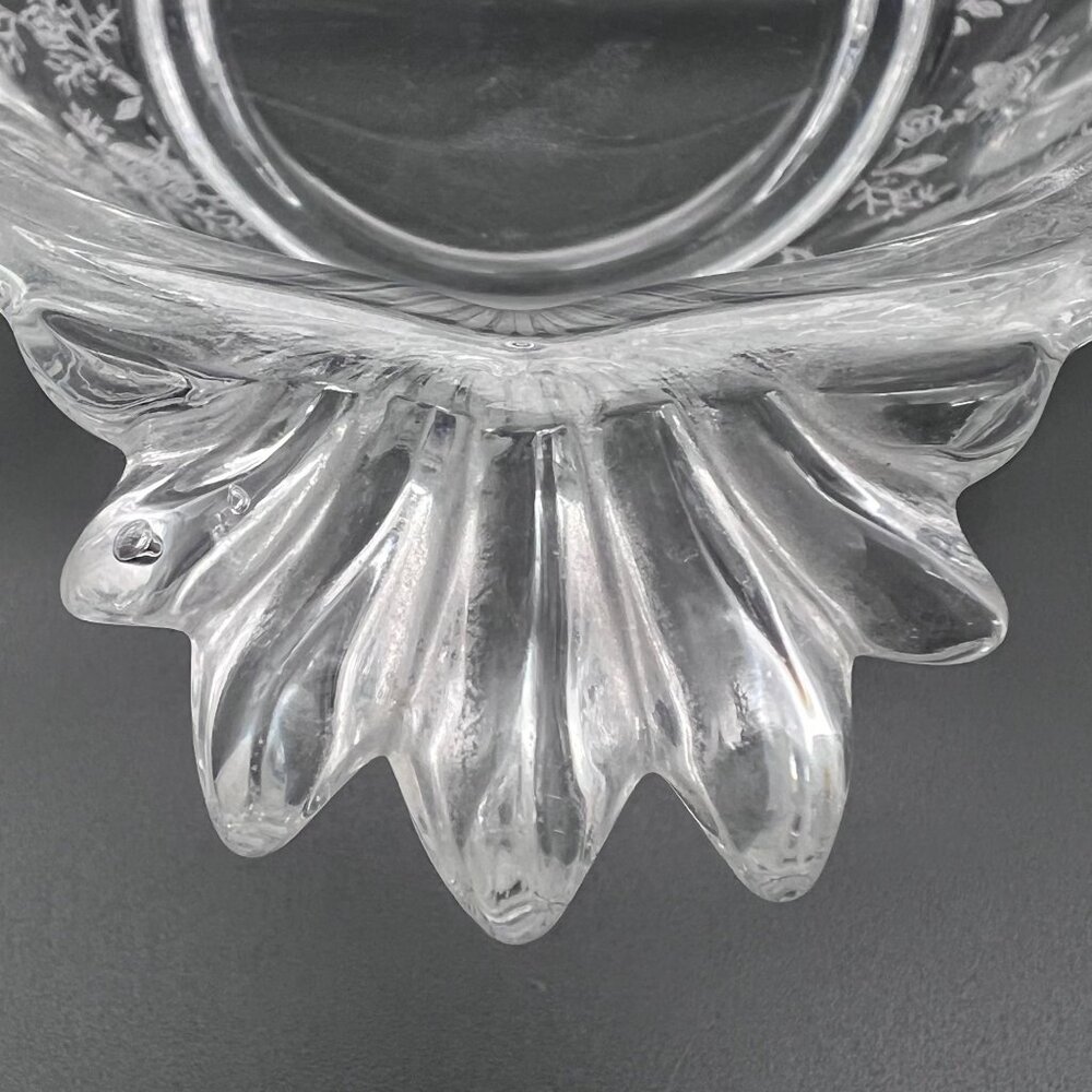 Vintage Fostoria Baroque Navarre Etched Glass Divided Serving Dish Floral Design - Picture 11 of 15